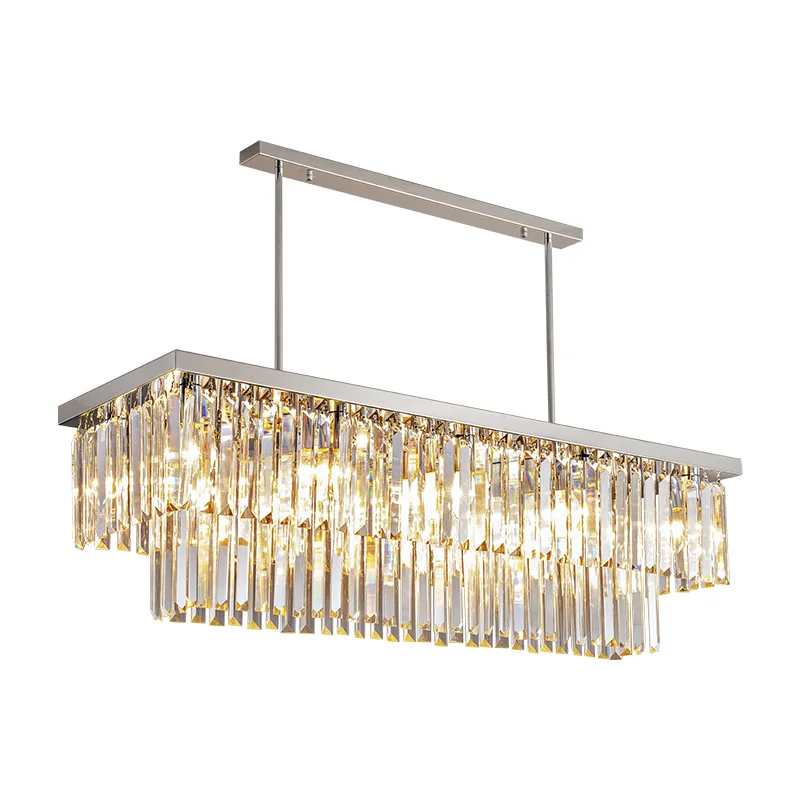 Moderne Led Kristallen Kroonluchters Voor Woonkamer Eetkamer Rechthoek Hangende Hanglamp Zilver Roestvrij Staal Luxe Decor Licht