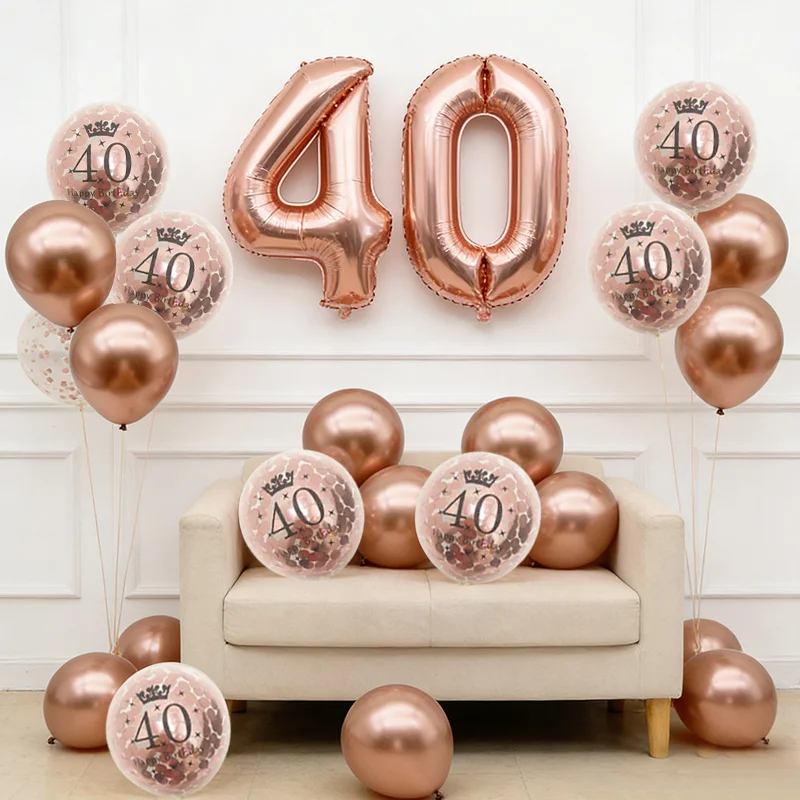 1 Bolsa de Globos de Número Metalizados Color Oro Rosa para Fiestas de Cumpleaños de Adultos, 30, 40, 50, 60 Años, Artículos para Fiestas de Aniversario
