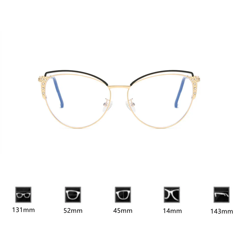 Lunettes anti-rayonnement bloquant la lumière bleue pour femmes, lunettes œil de chat, monture en métal pour femmes, lunettes d'ordinateur en biscuits avec diamant, nouveau