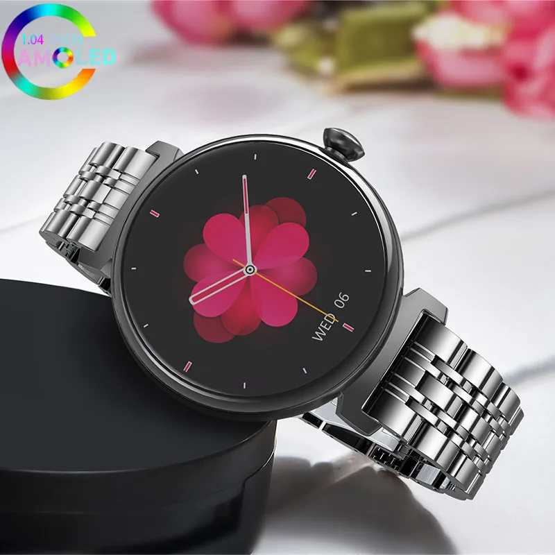 1.04 inch AMOLED Screen Fashion Ladies Smart Watch Screen Always Display Bluetooth Call Smartwatch Metal Body Small Screen Watch