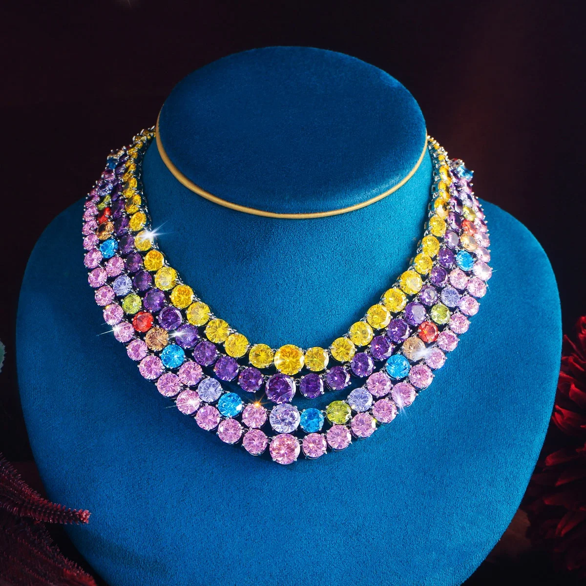 Pera Gorgeous Collares de Gargantilla Clásicos con Cadena de Tenis y Zirconia Redonda de Colores con Efecto Hielo Roto para Mujer, Joyería para Fiestas y Banquetes P075