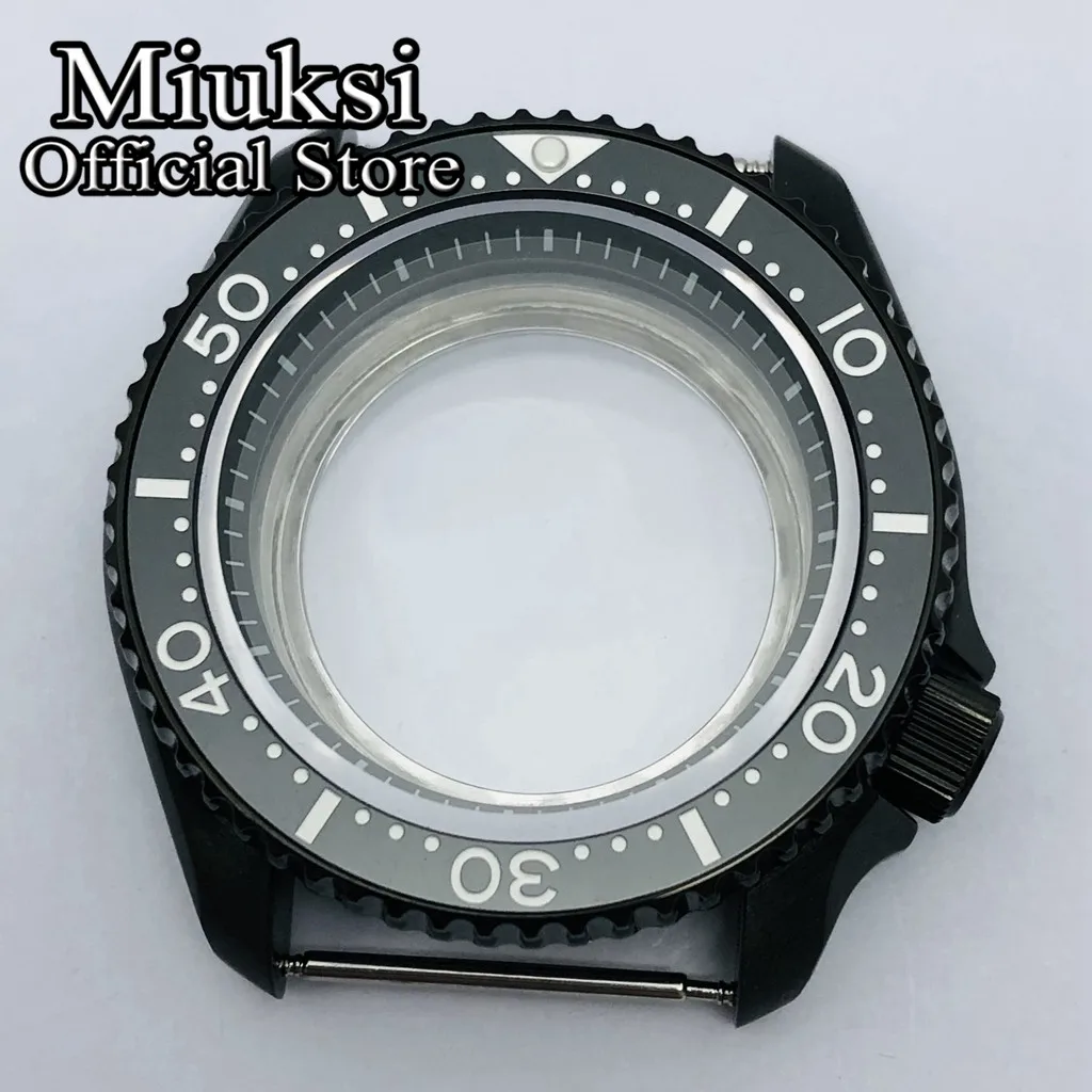 Imagem -04 - Miuksi 42 mm Caixa de Relógio Pvd Preto Vidro Safira Moldura de Cerâmica Adequada para Movimento Nh35 Nh36 Nh34