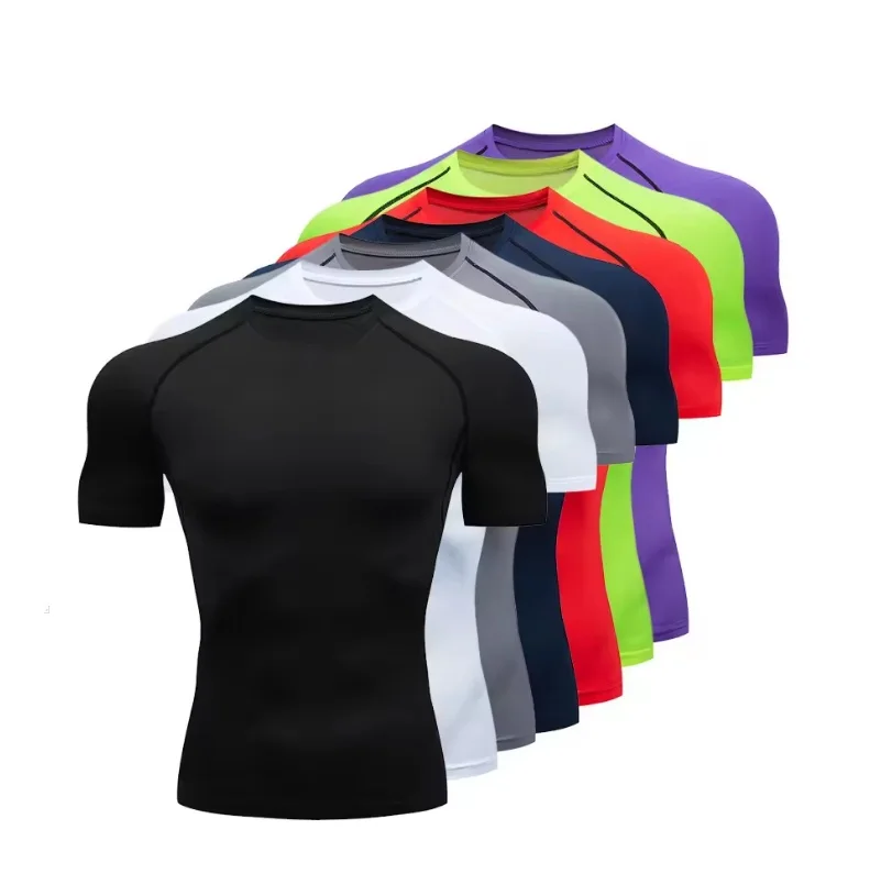 Men's Compression T-Shirt Summer Sportswear Running T-Shirt Elastic Quick Dry Sport Tops Tee Athletic Gym Workout T-Shirts Men