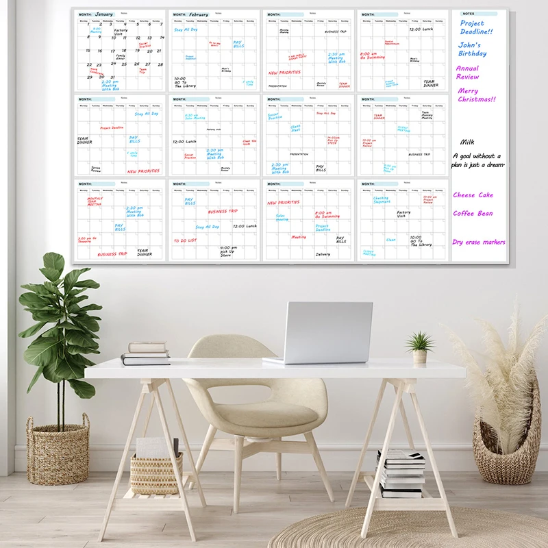 35x58Inches Extra Large Erasable Monthly Weekly Planner Calendar Table Dry Erase Whiteboard Blackboard Fridge Sticker Message