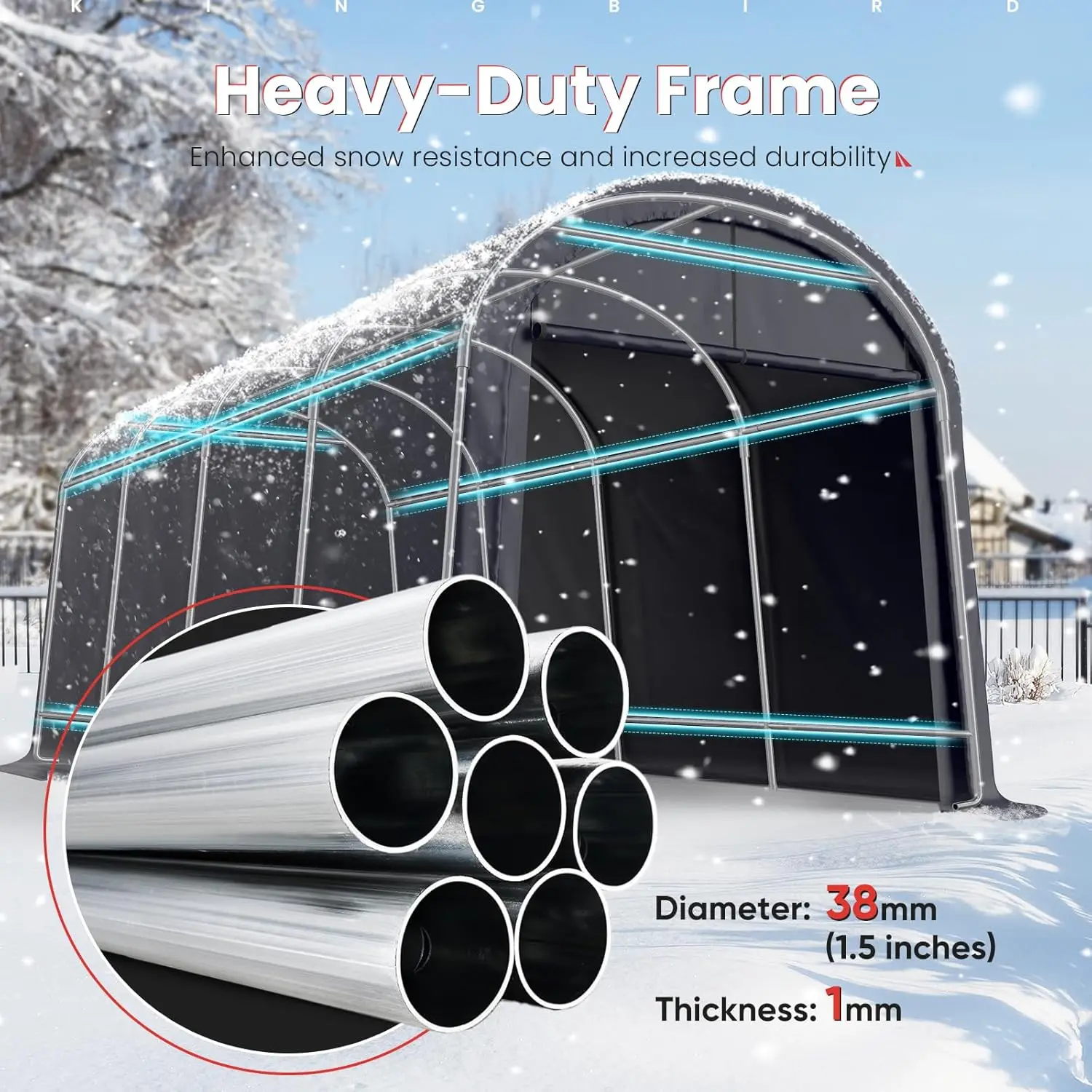 King Bird 10' X 20' Round Style Garage Shelter Anti-Snow Heavy Duty Storage Shelter Carport Portable Canopy Storage Shelter