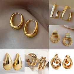 Fashion Vintage Gold Color U Earrings For Women Metal Earing Jewelry 2026 Trending New Korean Silver Color Oval Hoop Earrings