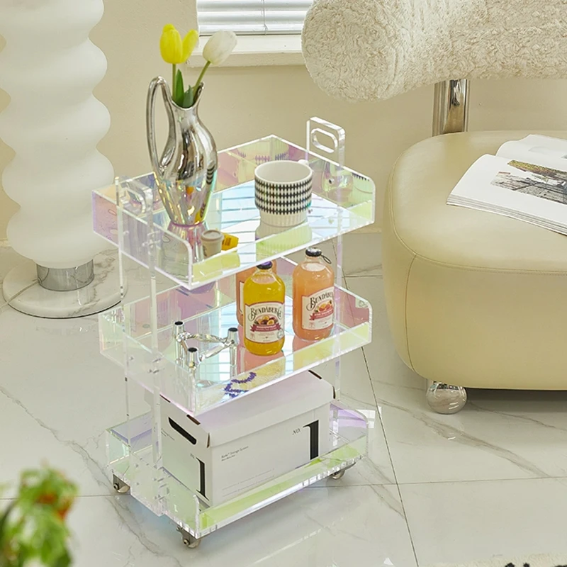 

Colorful Acrylic Coffee Table Creative 3-Layer Cart Tea Table Mobile Storage Rack Living Room Sofa Side Table Nordic Furniture