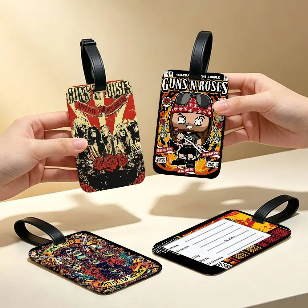 G-Guns-N'-Roses Hard-Rock PVC Luggage Tag With Information Card Anti lost Name Label For Suitcase Backpack Travel Accessory
