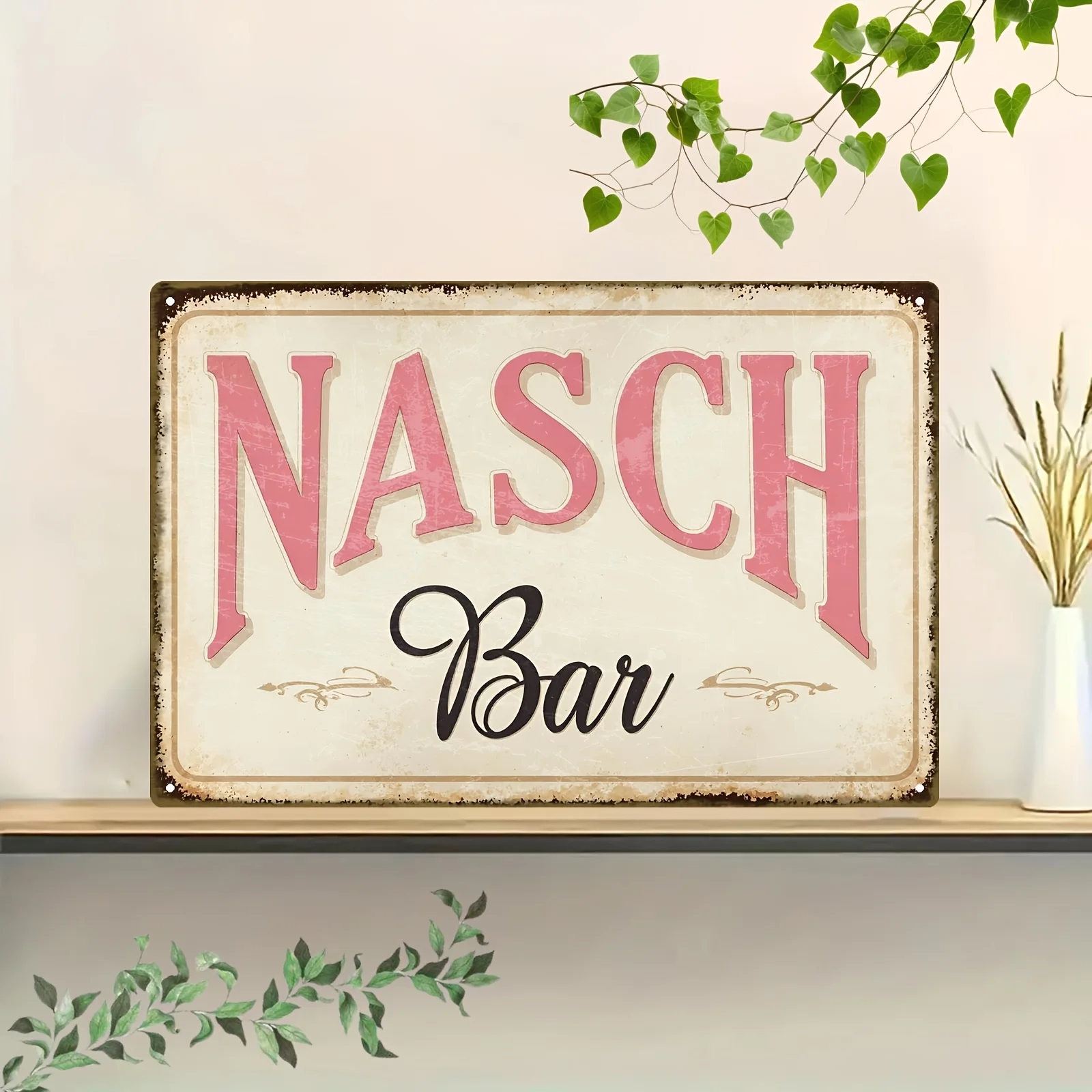 Candy Bar Metal Wall Decor - Pink Cursive Text with Faux Brick Wall and Floral Accents - Aluminum Vintage Restaurant Decor