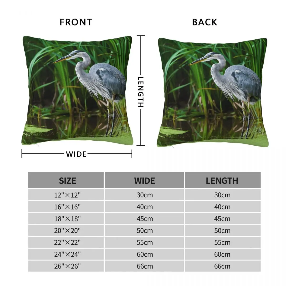 Great Blue Heron Square Pillowcase Polyester Linen Velvet Creative Zip Decorative Pillow Case Home Cushion Cover