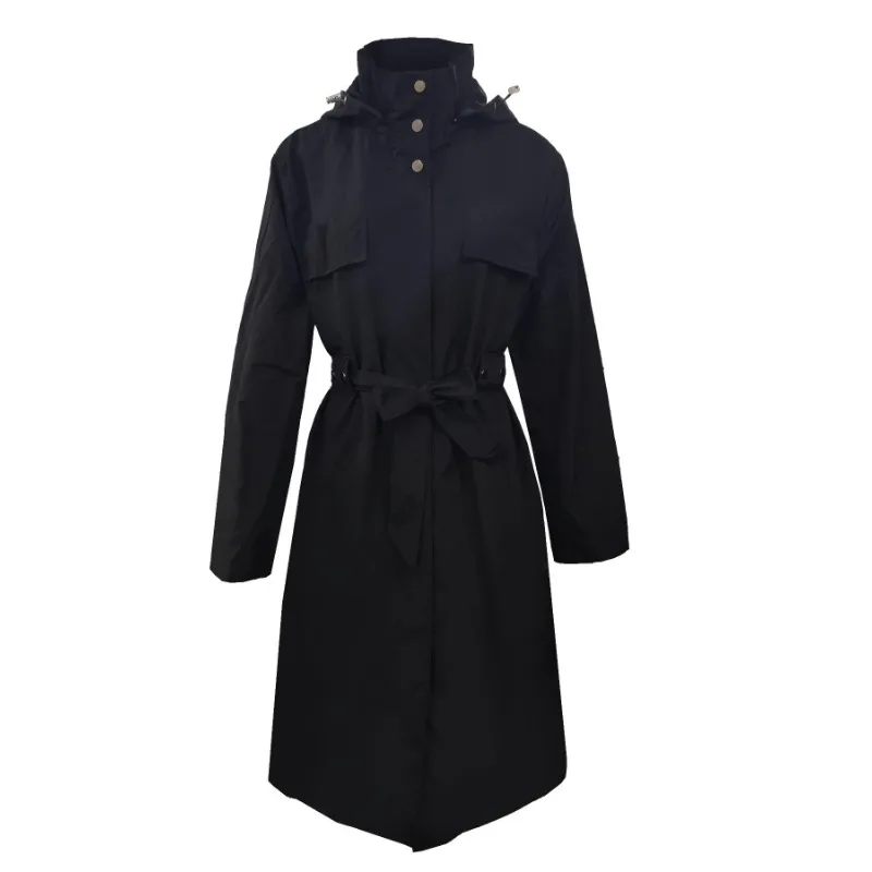 

Plus Size 1XL-5XL Women Spring New Hooded Water-repellent Jacket with Belt Thin Casual Loose Trench Coat Women Windbreaker