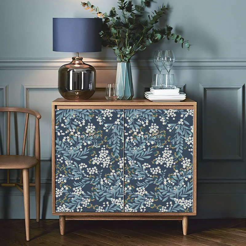 Винтажные обои во французском стиле, темно-синие виноградные листья, водостойкий декор, самоклеящаяся наклейка на шкаф