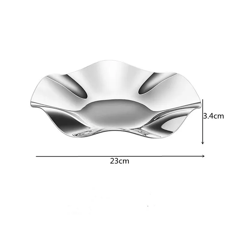 Luxury Silver Stainless Steel Wavy Art Tray, Stainless Steel Decorative Tableware Fruit Tray