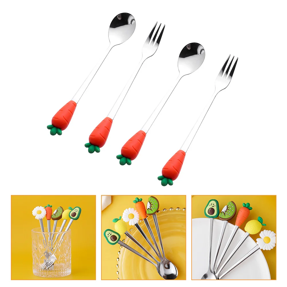 

2 Pcs Ice Cream Dessert Tableware Silver Spoons Mixing Sundae Bar Supplies Stainless Steel Stainlews Scoop Fork