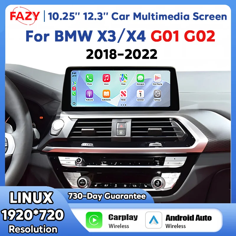 Radio Multimedia Inalámbrica FAZY 1920*720 con CarPlay para Auto, Sistema Linux, Pantalla para BMW X3 G01 X4 G02 2018-2022 EVO Stereo Android Auto