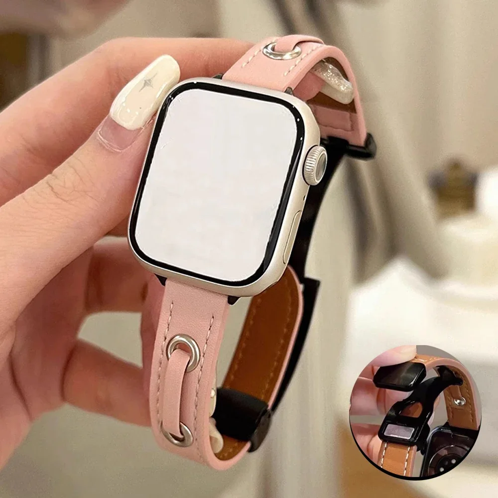 

Leather Women Magnetic Strap for Apple Watch Series 10 9 8 7 6 5 4 Se Ultra 2 Band for iWatch 46mm 45mm 44 42mm 41 40mm Bracelet