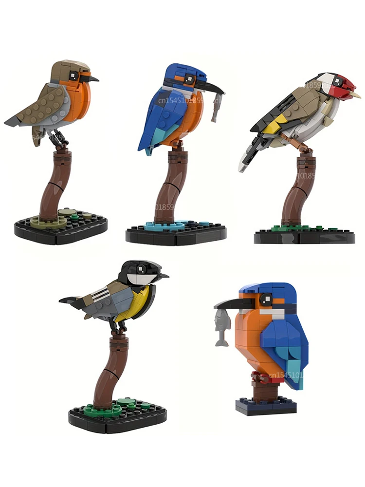 MOC Animal Kingfisher Robin Great Tit Goldfinch Bouwstenen Set Vogel Model Bakstenen Montage Speelgoed Kerst Verjaardagscadeau - afbeelding 2