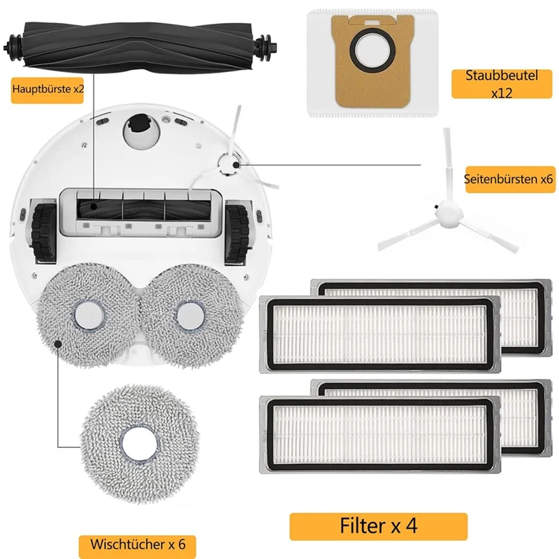 AB43-Комплект аксессуаров Fordreame L10s Ultra/L10 Ultra, X20+ Аксессуары Основные боковые щетки Hepa-фильтры Накладки для швабры Мешки для пыли