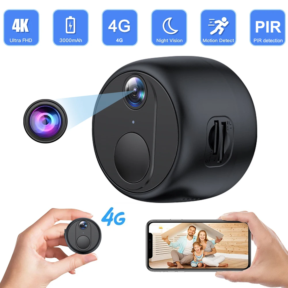 Mini 4G Security Camera Built-in Microphone HD Surveillance Camera 3000 mAh Battery Low Power Camera Infrared Night Vision Cam