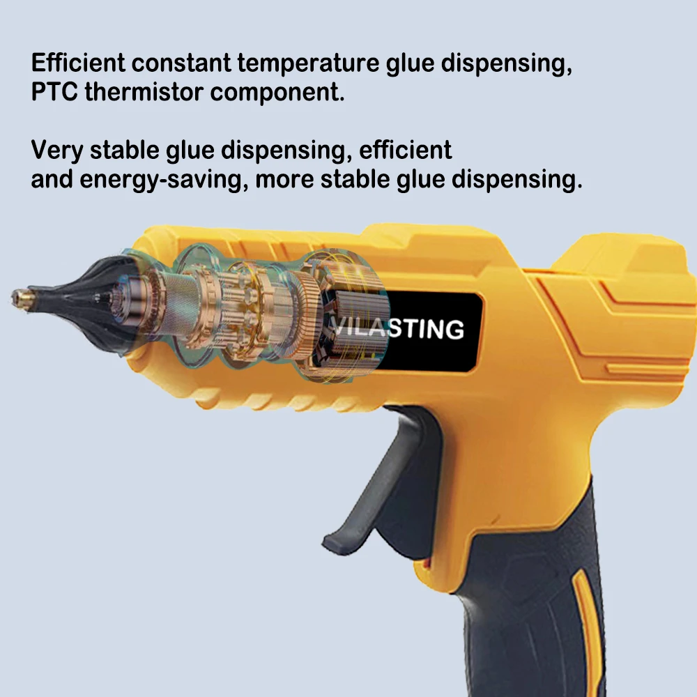 VILASTING Electric Hot Melt Glue Gun Cordless Glue Gun 11mm Glue Stick Hot Melt Welding Air Gun for Dewalt 18V Battery Pin