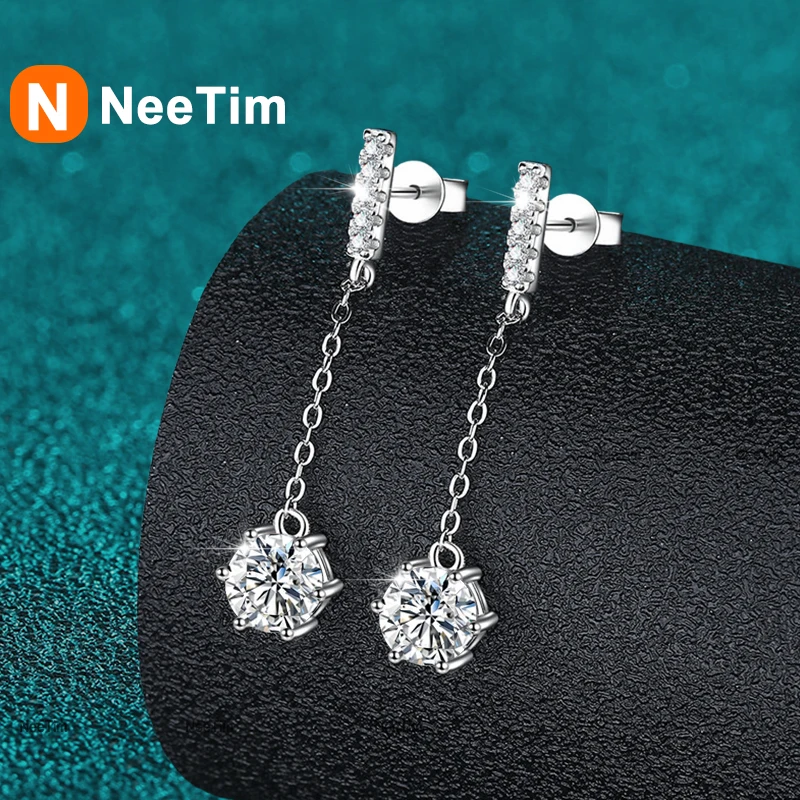 NeeTim 1ct Moissanite Studs Drop Earrings for Women Lab Diamond 925 Sterling Silver Women's Earring Wedding Party Stud Earring