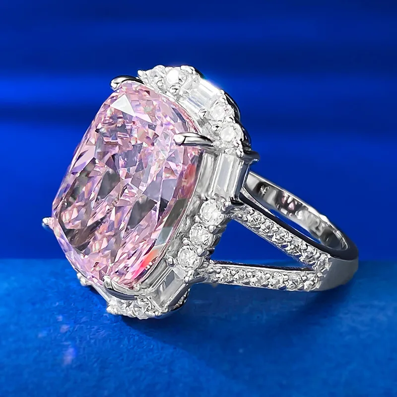 High end diamond 12 * 16 wedding ring High carbon diamond pink diamond ice flower cut G color s925 silver ring for women