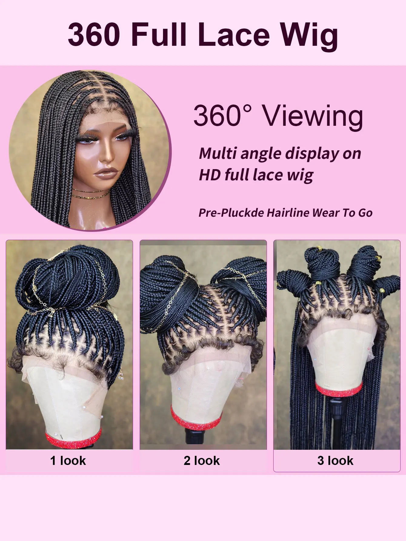 Synthetic Small Square Cornrows Braided Wigs Full Lace Knotless Box Braids Wig For Black Women 36 Inch Locs Goddess Braiding Wig