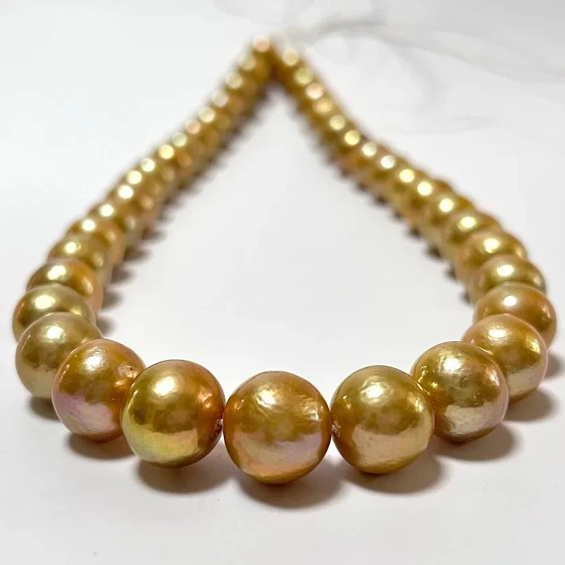 13-11mm Edison Gold Pearls Necklace for Women Flaw