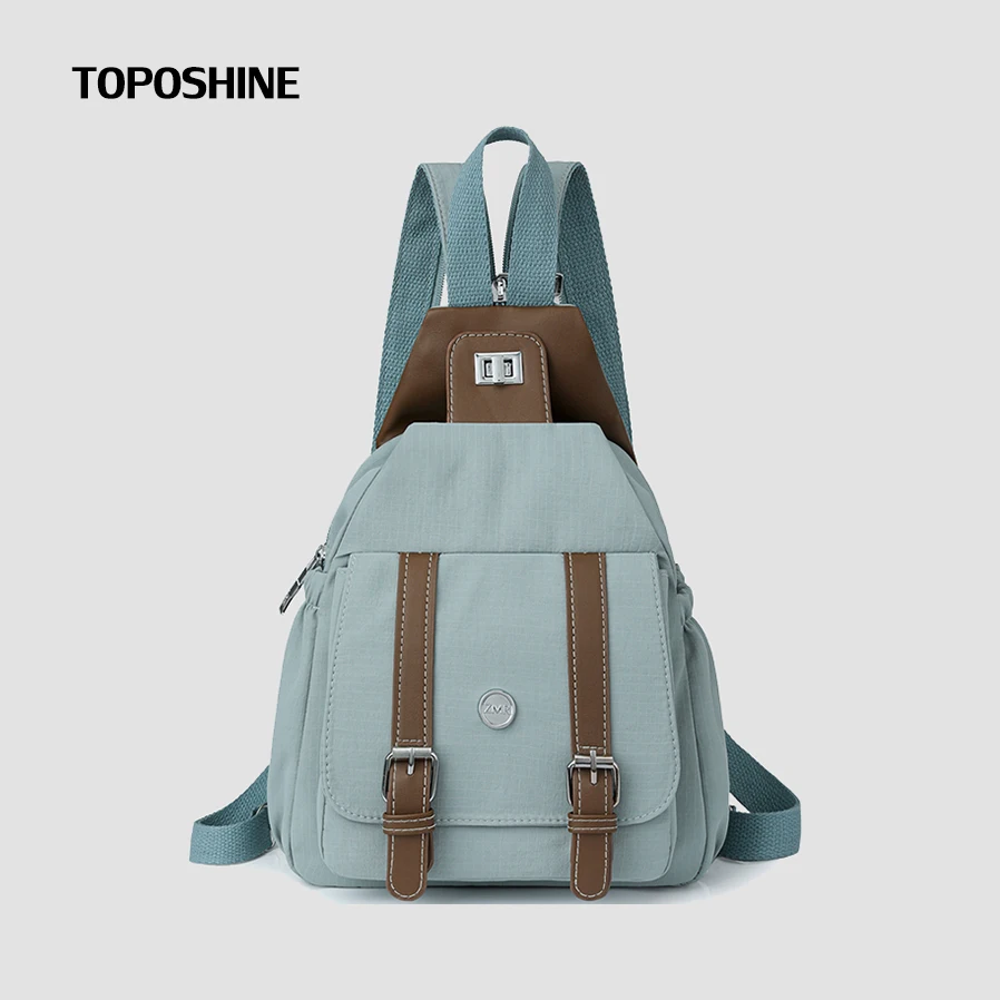 

Toposhine ремни с панелями и пряжками, модный рюкзак, нейлоновая женская дорожная сумка, новый небольшой рюкзак с поворотным замком для женщин, нагрудная сумка