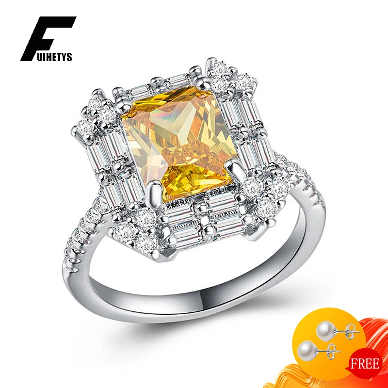 

Charm Rings 925 Silver Jewelry with Citrine Zircon Gemstone Accessories for Women Wedding Engagement Party Finger Ring Wholesale