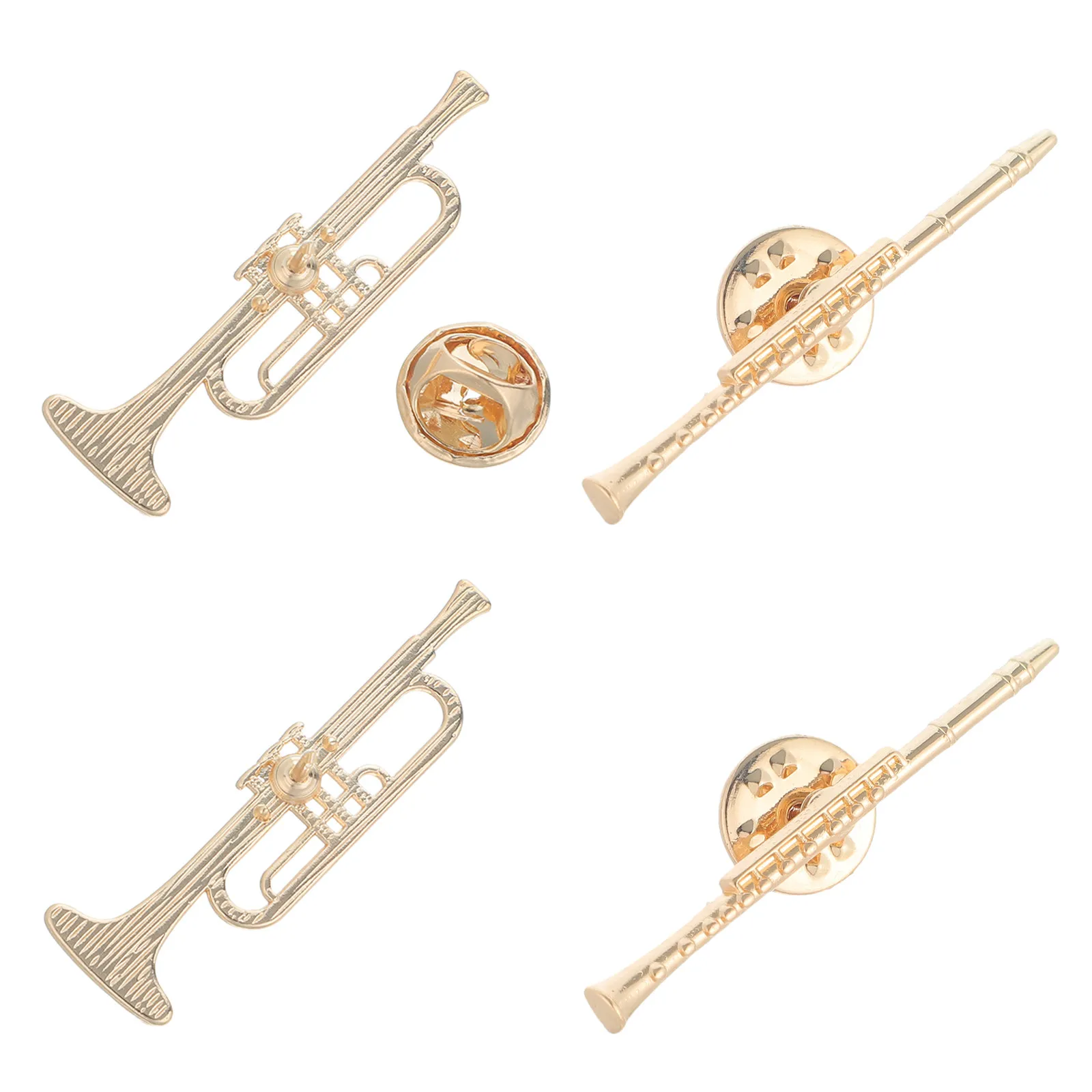 4Pcs Alloy Musical Instrument Brooch Set Unique Trumpet Flute Lapel Pins Music Lover Band Concert Backpack Gift Badge