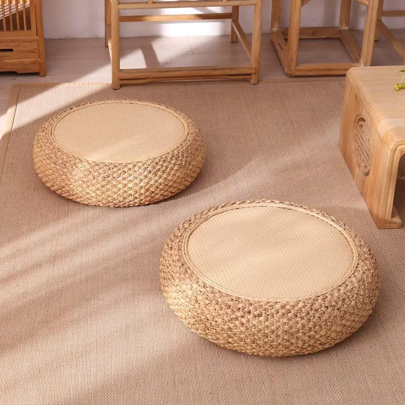 Dining Stools Rattan Weaving Tea Ceremony Cattail Balls Tatami Mats Cushion Buddha Worship Mats Thickened Ground Seating Pillars