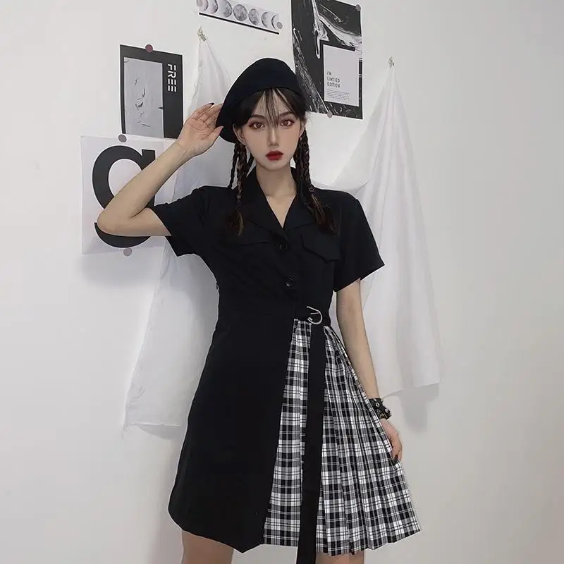 Irregular Dresses Women High Street Dark Fashion Ulzzang Chic All-match Mini Asymmetrical Summer Schoolgirls Black Stylish Young