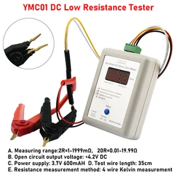 YMC01 przenośny miernik miliomów DC Tester niskiej rezystancji DC 4-przewodowy miernik omowy pomiar Kelvina kondensator napięcia Tester MOS