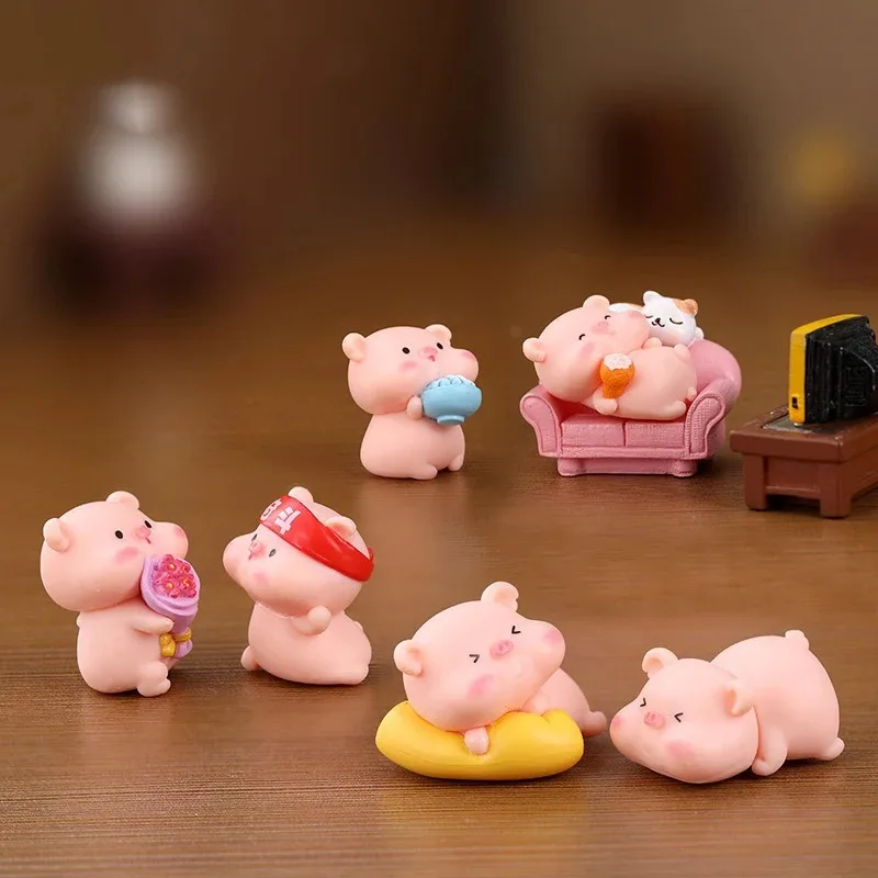 6pcs Vitality Cute Pig Miniature Landscape Ornament Table Top Cake Decoration Car Decoration Micro-Landscape Diy Home Ornament