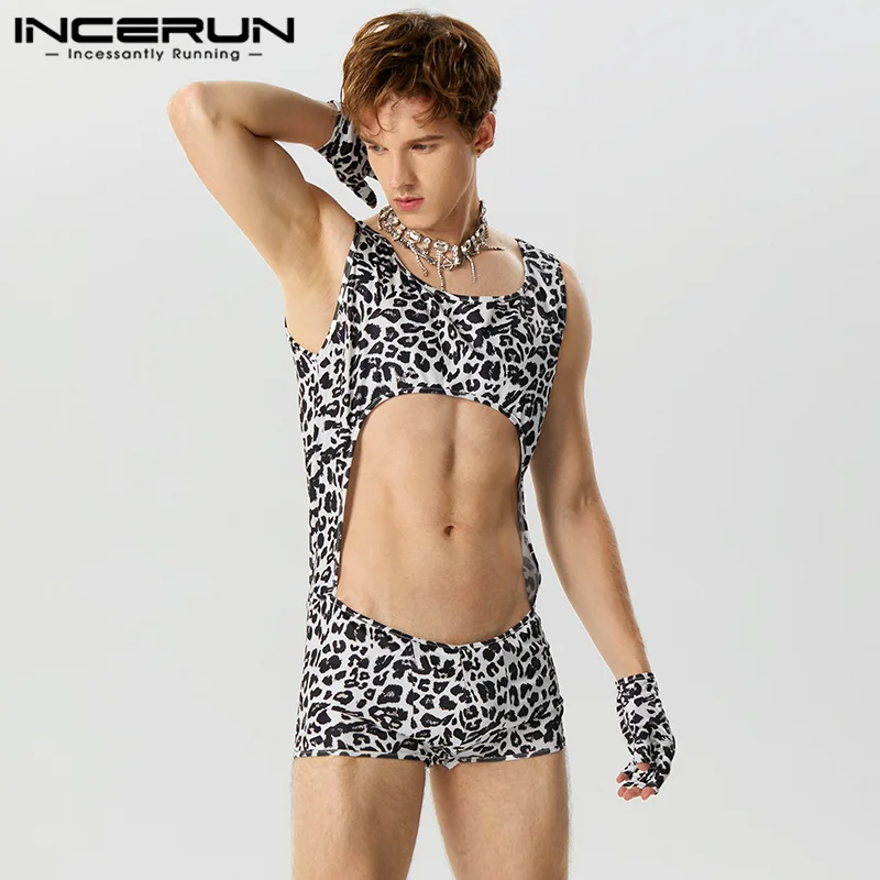 Sexy Style New Men\'s Homewear Bodysuits Fashionable Casual Male Hot Selling Zebra-stripe Sleeveless Jumpsuits S-5XL INCERUN 2023