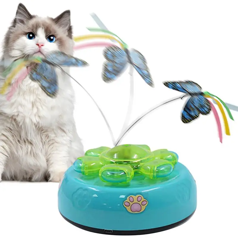 Electric Cat Toys For Indoor Cats Automatic Cat Feather Toys With Fluttering Butterfly Random Moving Cats Toy Battery Operated