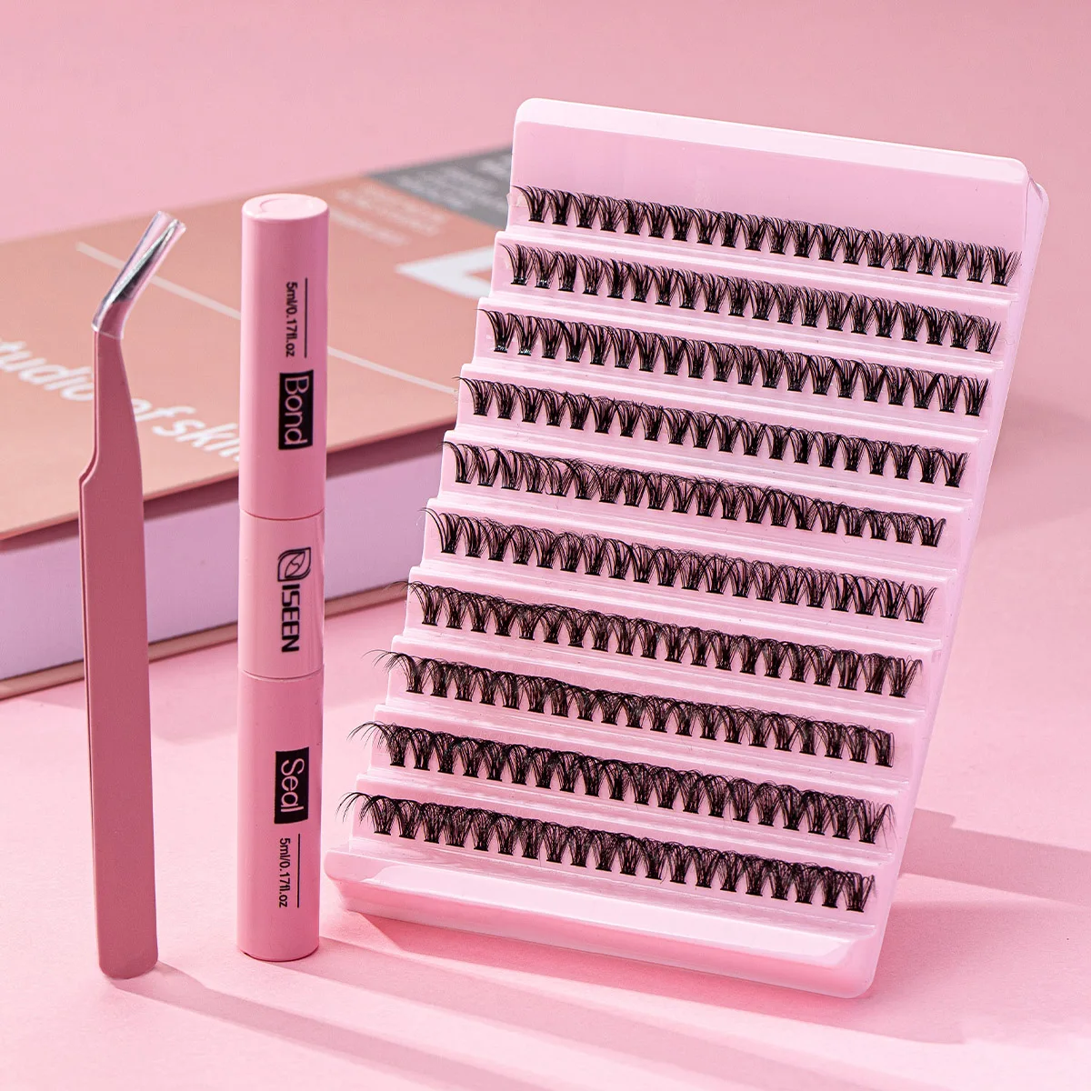 ISEEN لتقوم بها بنفسك طقم تمديد الرموش 200 قطعة مجموعات الرموش مجموعة الرموش الفردية مع لاش السندات وختم ملاقط لاش #2