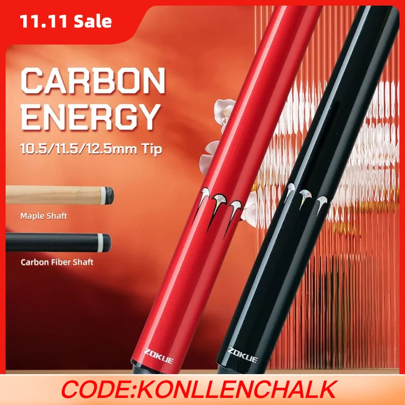 

ZOKUE Carbon Fiber Pool Cue Stick with 2 Shafts Low Deflection Full Carbon Technology 1/2 Split Billiards Pool Stick Set