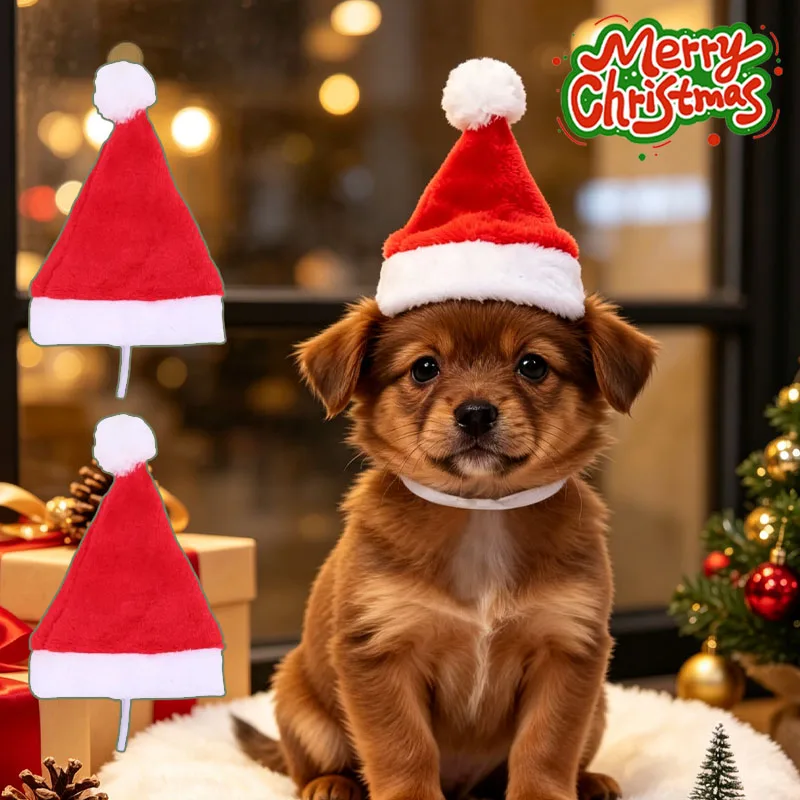 1-20PCS Adjustable Dog Hat Red Santa Christmas Cap Breathable No Sew for Medium Large Breeds Perfect Pet Gift
