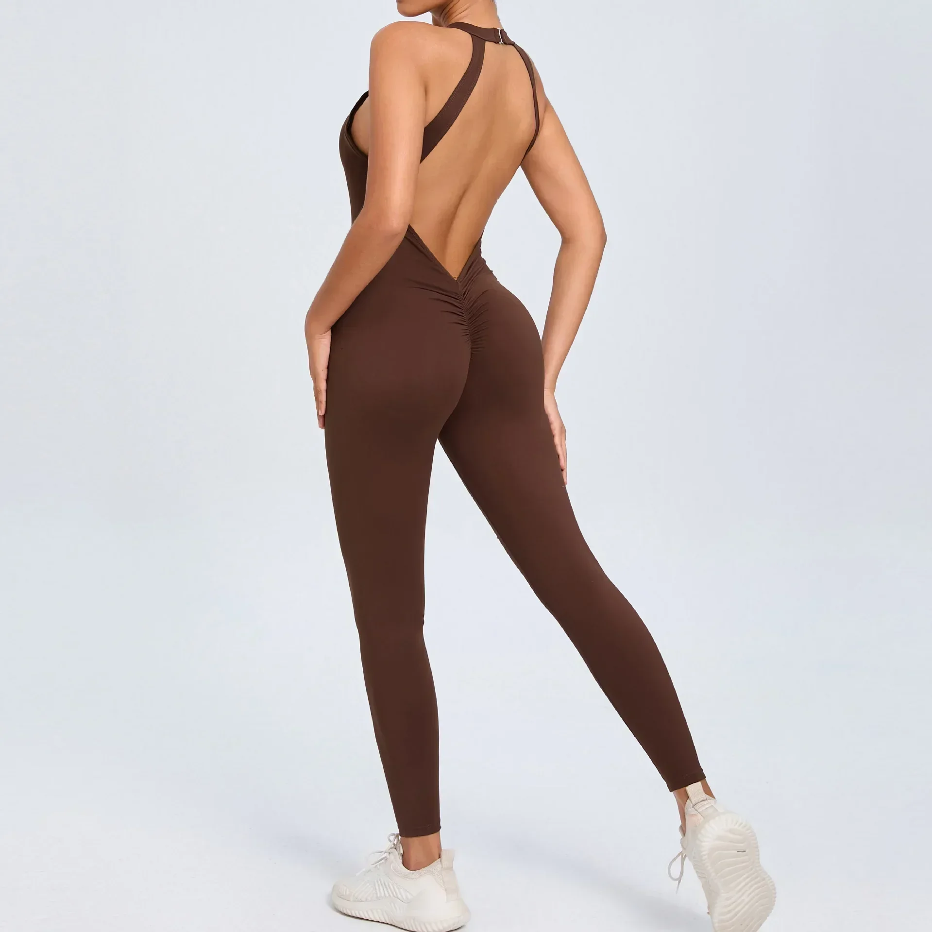 

Seamless Yoga Jumpsuits Back Buckle Peach Hip-lifting Backless Sports Quick-drying One-piece Workout Gym Leggings for Women