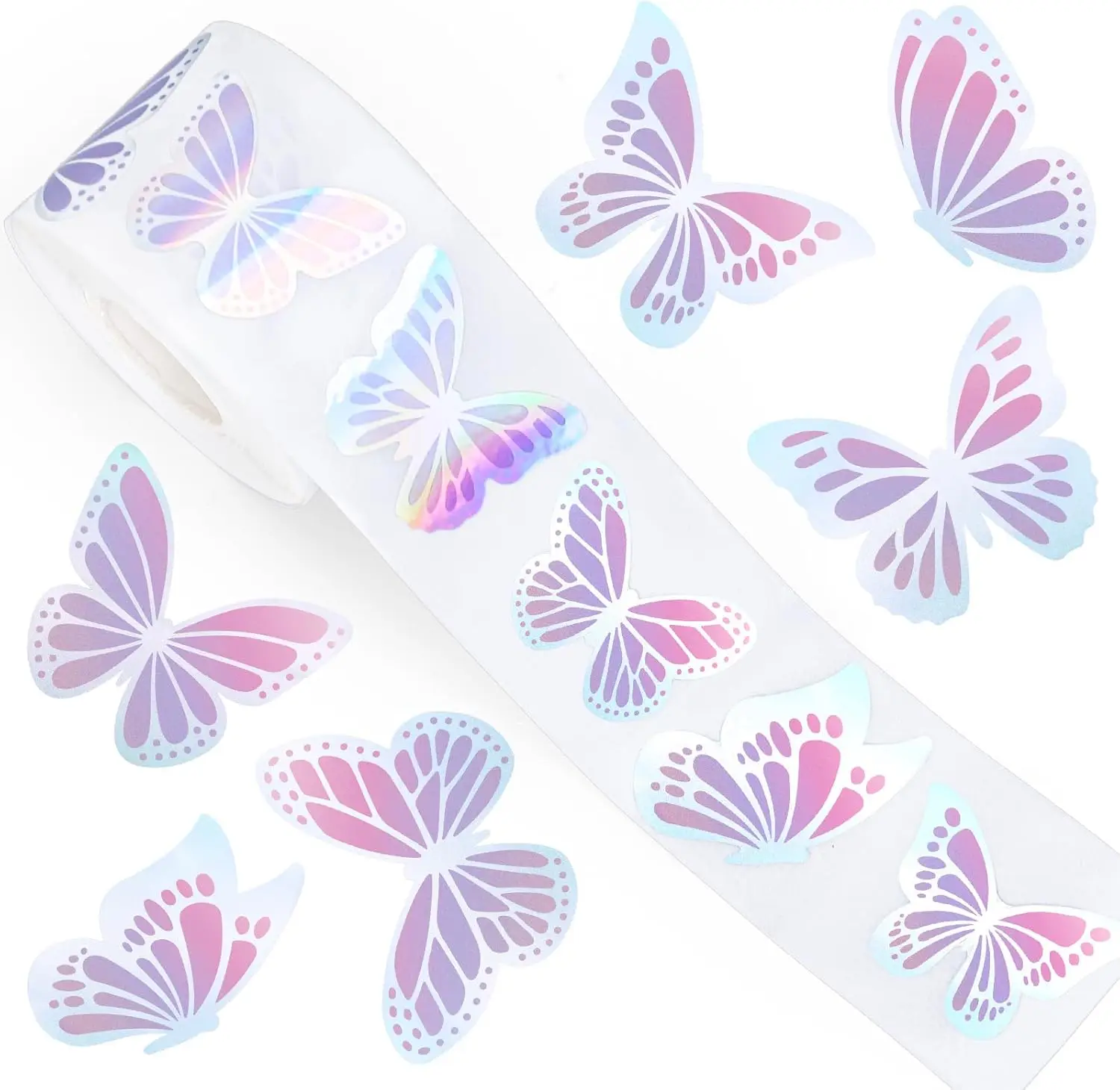 Spring Butterfly Seal Stickers Roll Iridescent Purple Laser Holographic Waterproof Self-Adhesive Decals for Envelope Journal
