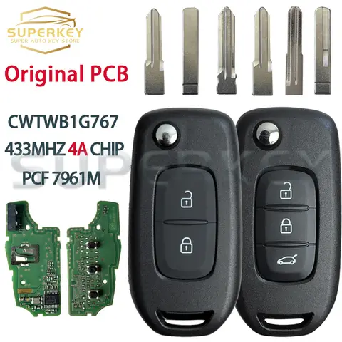 Renault Megane3 Logan2 Duster Kadjar Captur Symbol Dacia 4A 칩 433MHZ PCF7961M 스마트 플립 키용 SUPERKEY OEM 기존 PCB