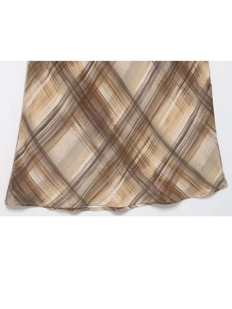 HH nouvelle femme été mode losange motif à carreaux Texture de soie plage fête jupe longue femme Style de rue décontracté jupe élégante