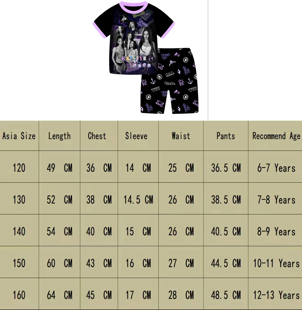 KATSEYE Mädchen-Pyjama-Set, kurzärmelig, Homewear, Nachtwäsche, T-Shirt und Shorts, Schlafanzug, Musik-Pyjama, Pyjama-Set, Alter 6–13 Jahre – Detail 1