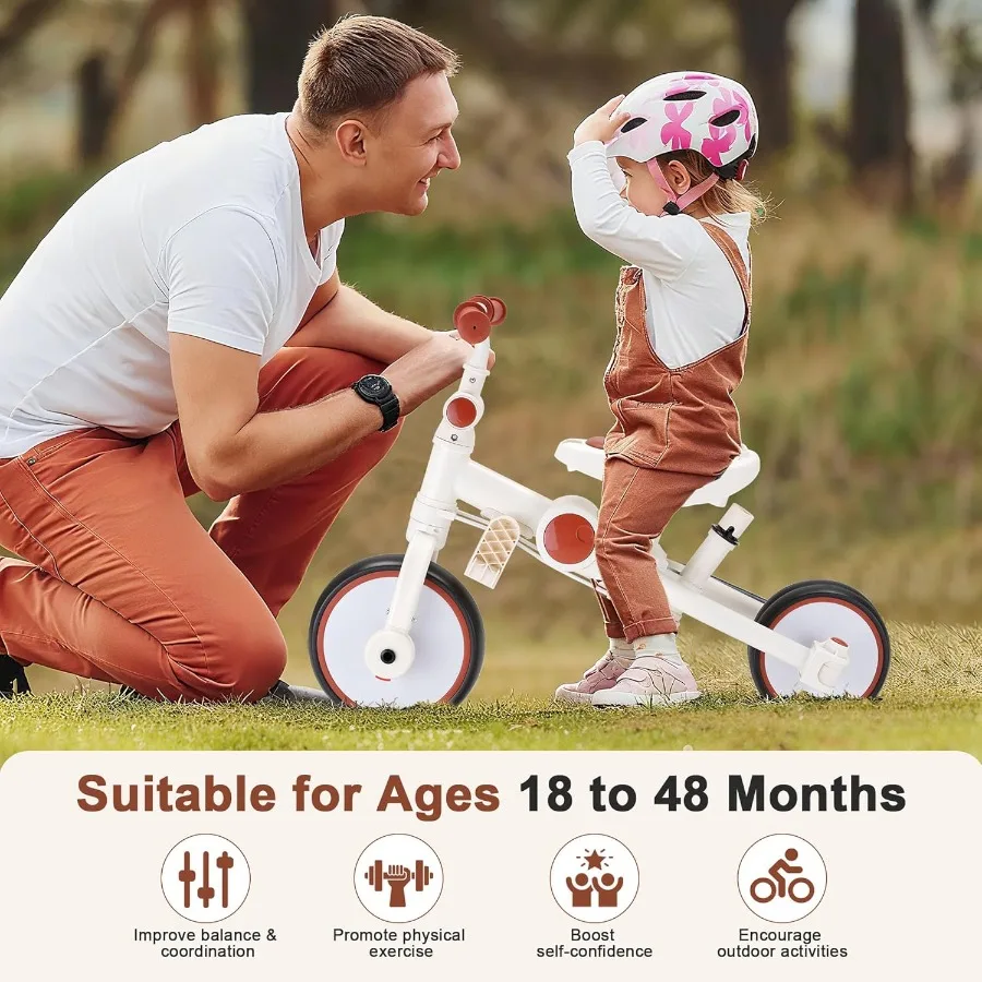 7-in-1 Foldable Baby Tricycle with Removable Canopy Adjustable Parent Handle Safety Harness and Wheel Brakes for Toddlers 1-5 Y