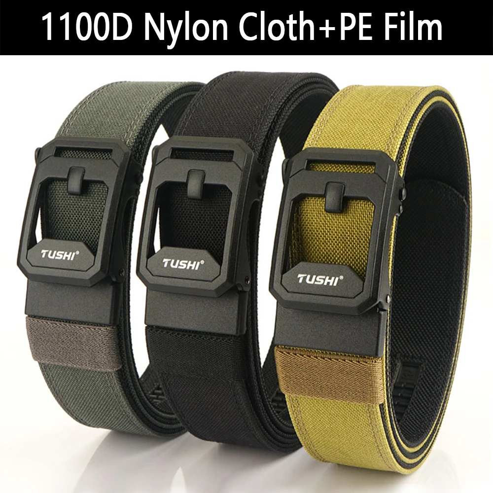 TUSHI Nieuwe Heren Militaire Tactische Riem Strakke Stevige Nylon Zware Harde Riem voor Mannelijke Outdoor Casual Riem Automatische Tailleband