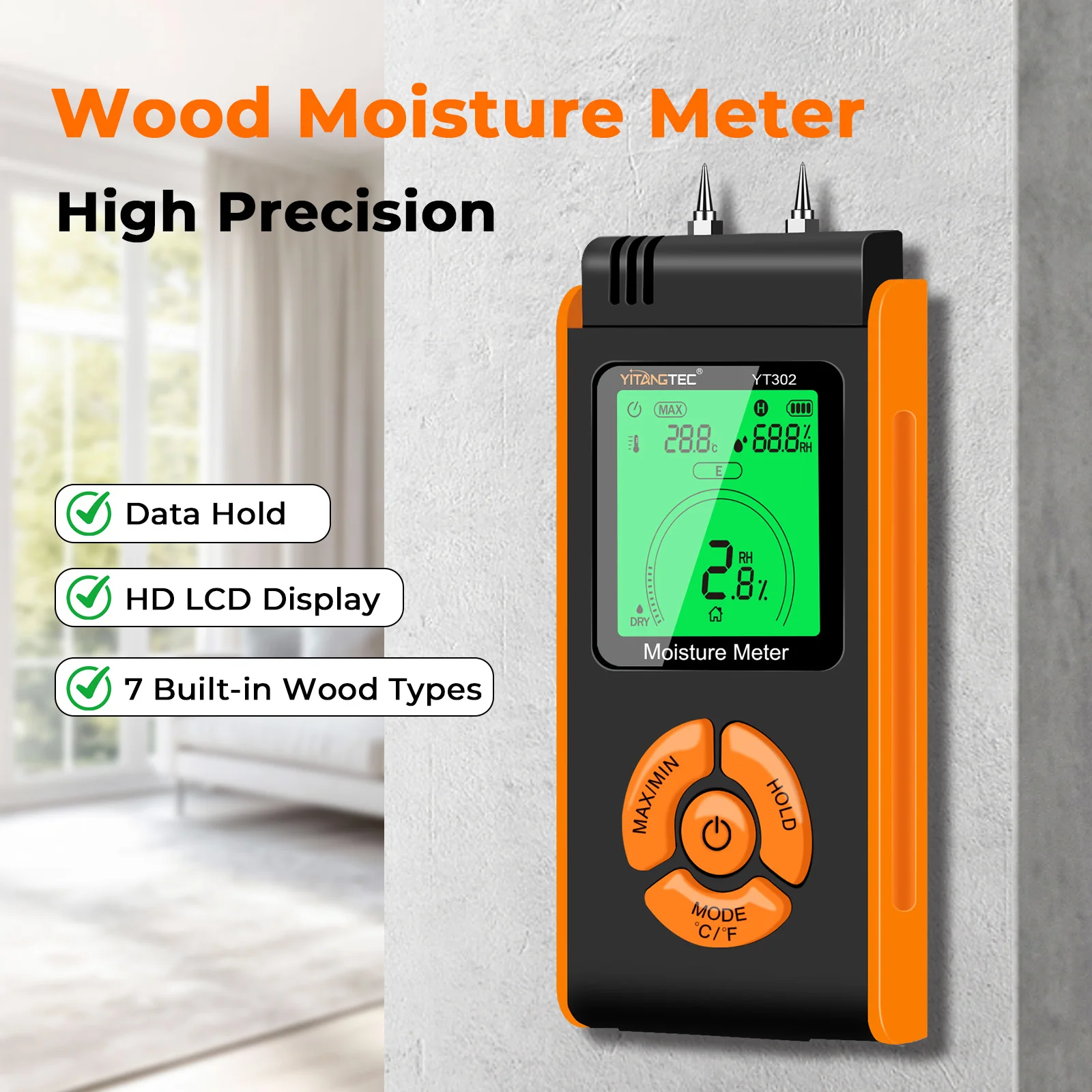 NEW Digital Wood Moisture Meter Professional Timber Damp Tester Handheld Hygrometer Lumber Detector with HD LCD Display