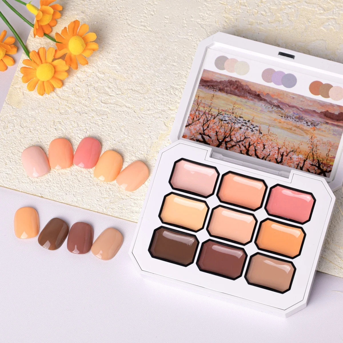 9 Colors Nude Milk Tea Solid Cream Gel Palette Soak Off UV LED Painting Gel with Free Nail Brush Pigment Patting Gel for Salon D view 4