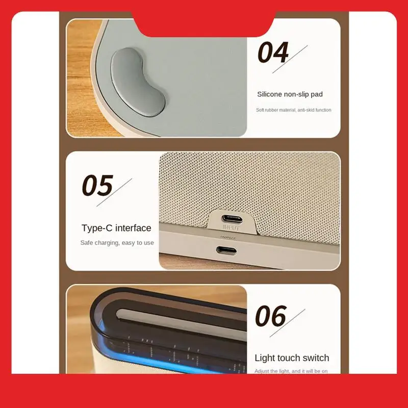 

Adjustment Night Light Wireless Charge With Digital Alarm Clock LED Touch Bedside Lamp Adjustable Brightness Black Easy Install